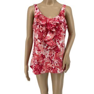 Ann Taylor Loft sleeveless top MP ruffle front floral red white pink